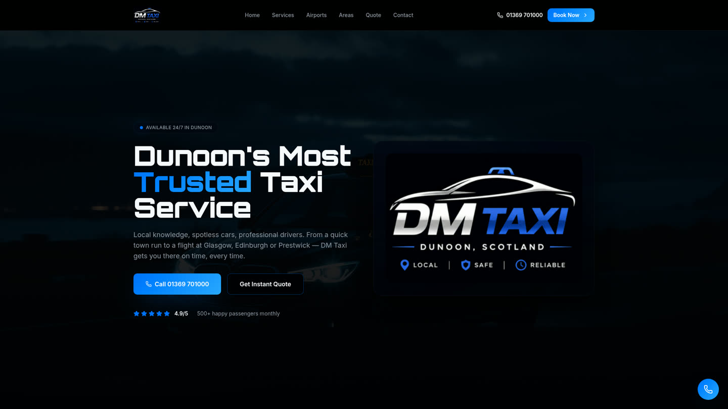 Homepage design of the DM Taxi website built by Ironbridge Create