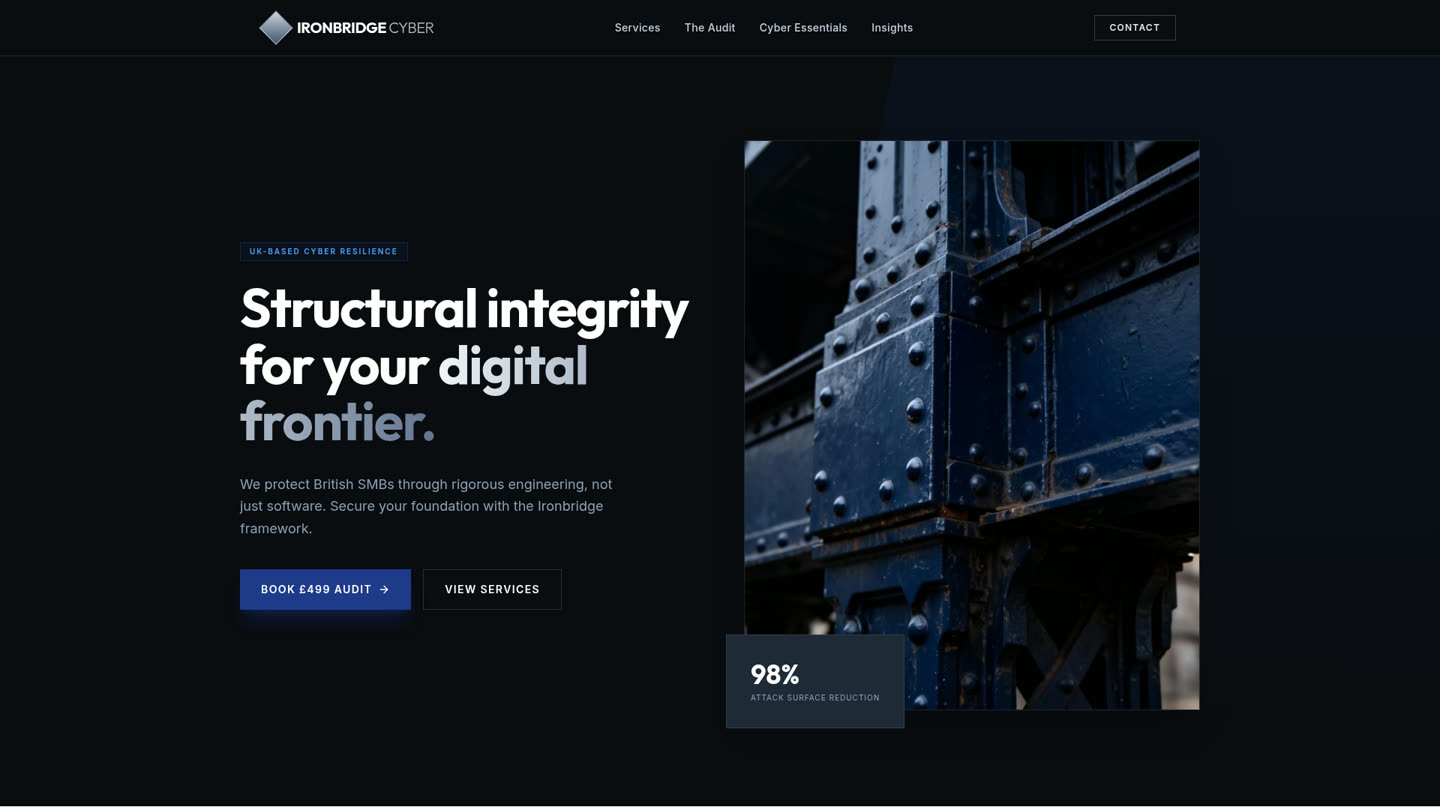 Homepage design of the Ironbridge Cyber website built by Ironbridge Create